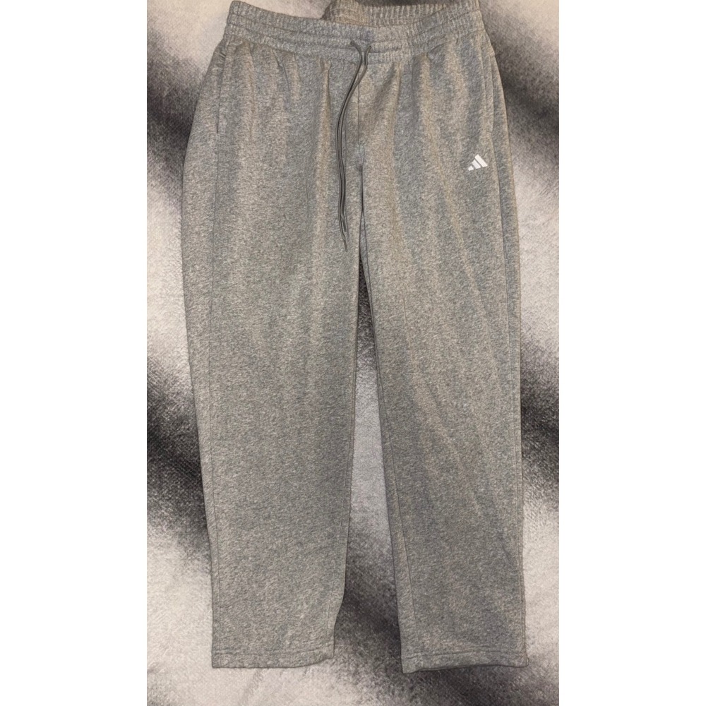 (B6) Adidas Women 1X Heather Gray Fleece Drawstring Sweatpants Joggers